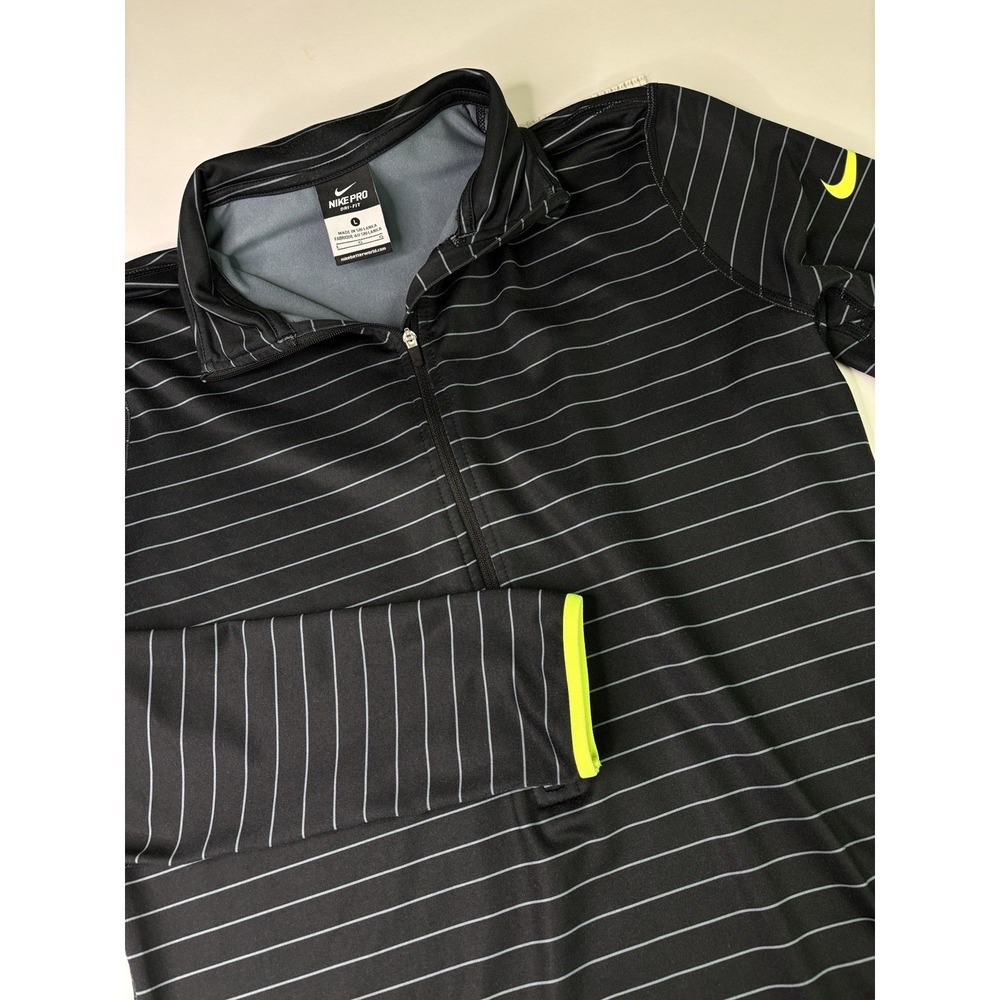 Nike Pro Dri-Fit Pullover Womens Large Black Striped Long Sleeve 1/4 Zip Active